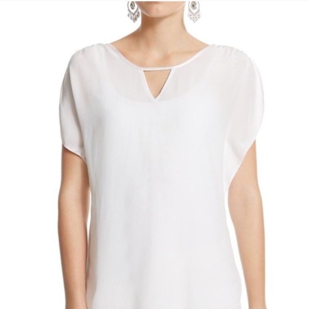 White House Black Market White Silk Keyhole Cutout Blouse Top XS